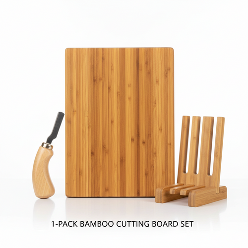 1-Pack Bamboo Cutting Board Set with Bread Cutter & Holder