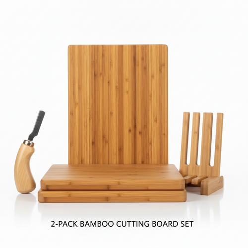 2-Pack Bamboo Cutting Board Set with Bread Cutter & Holder